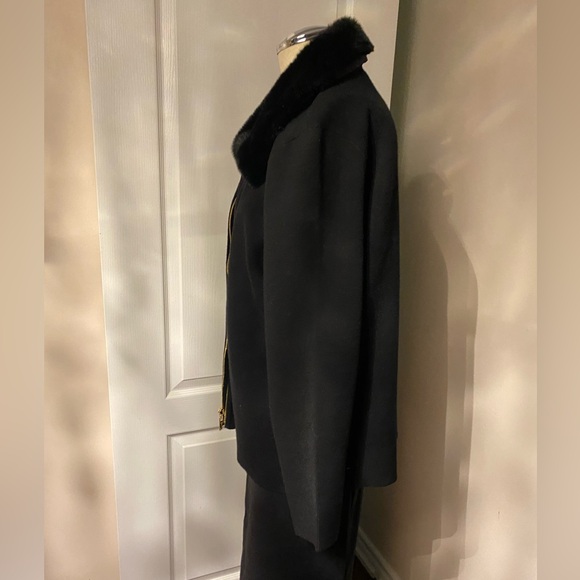 Ann Klein Elegant Black Fur-Collar Jacket L - Picture 5 of 8
